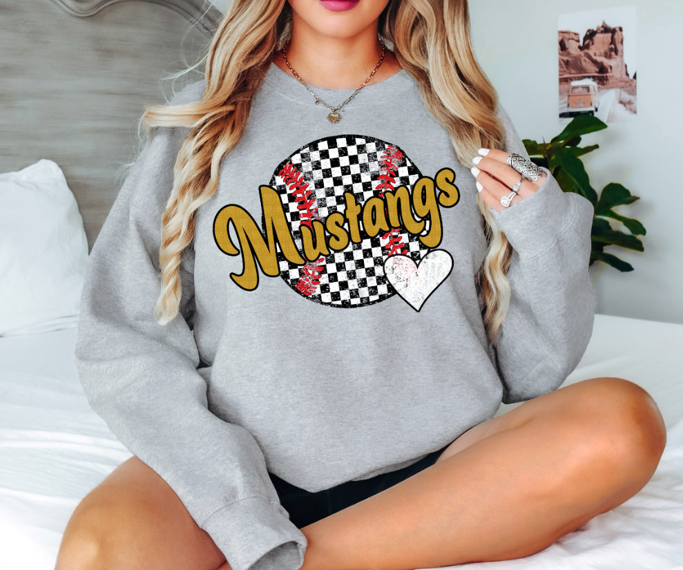 Mustangs Checker Baseball Heart Digital Download