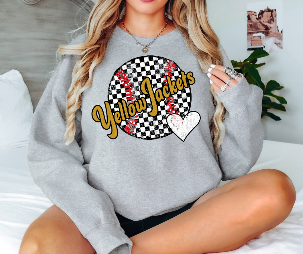 Yellow Jackets Checker Baseball Heart Digital Download