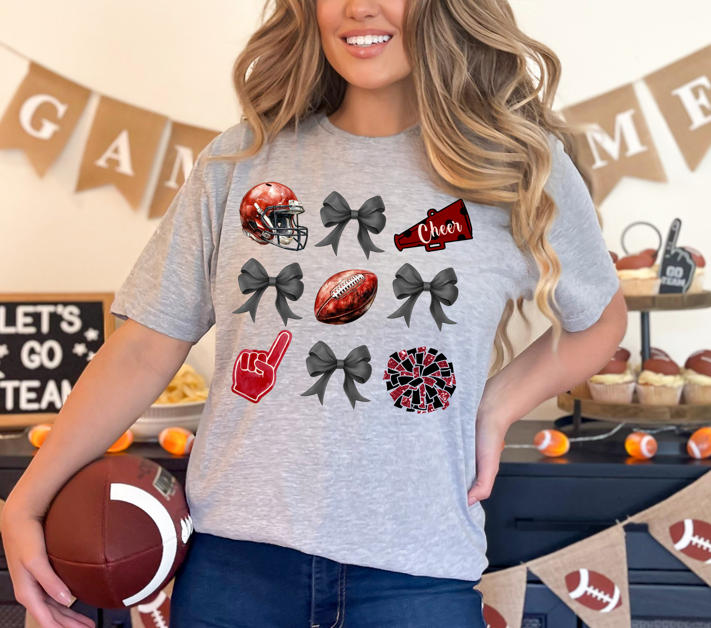 Coquette Football Crimson and Black PNG Digital Download