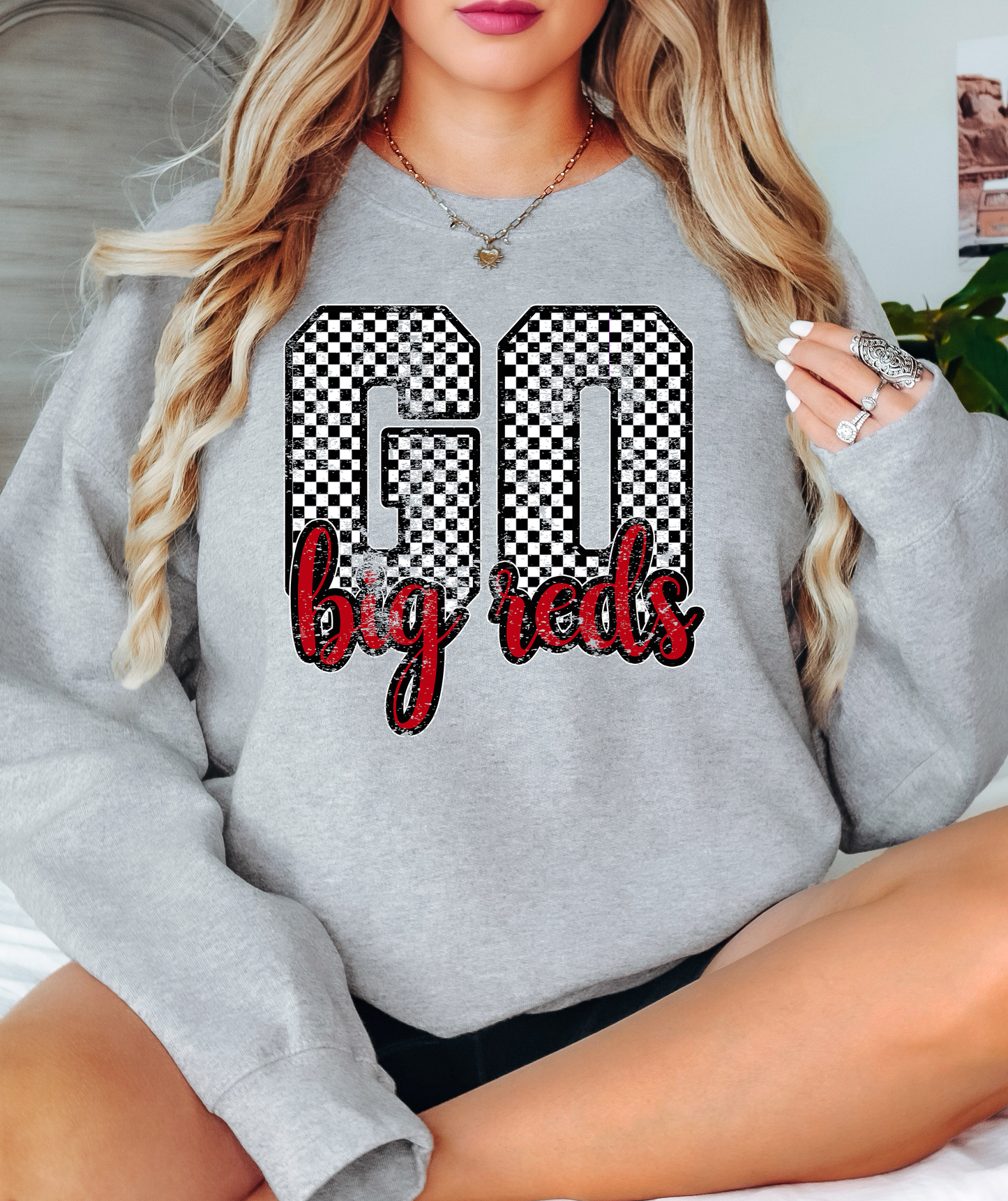 Go Big Reds Checker Distressed PNG Digital Download