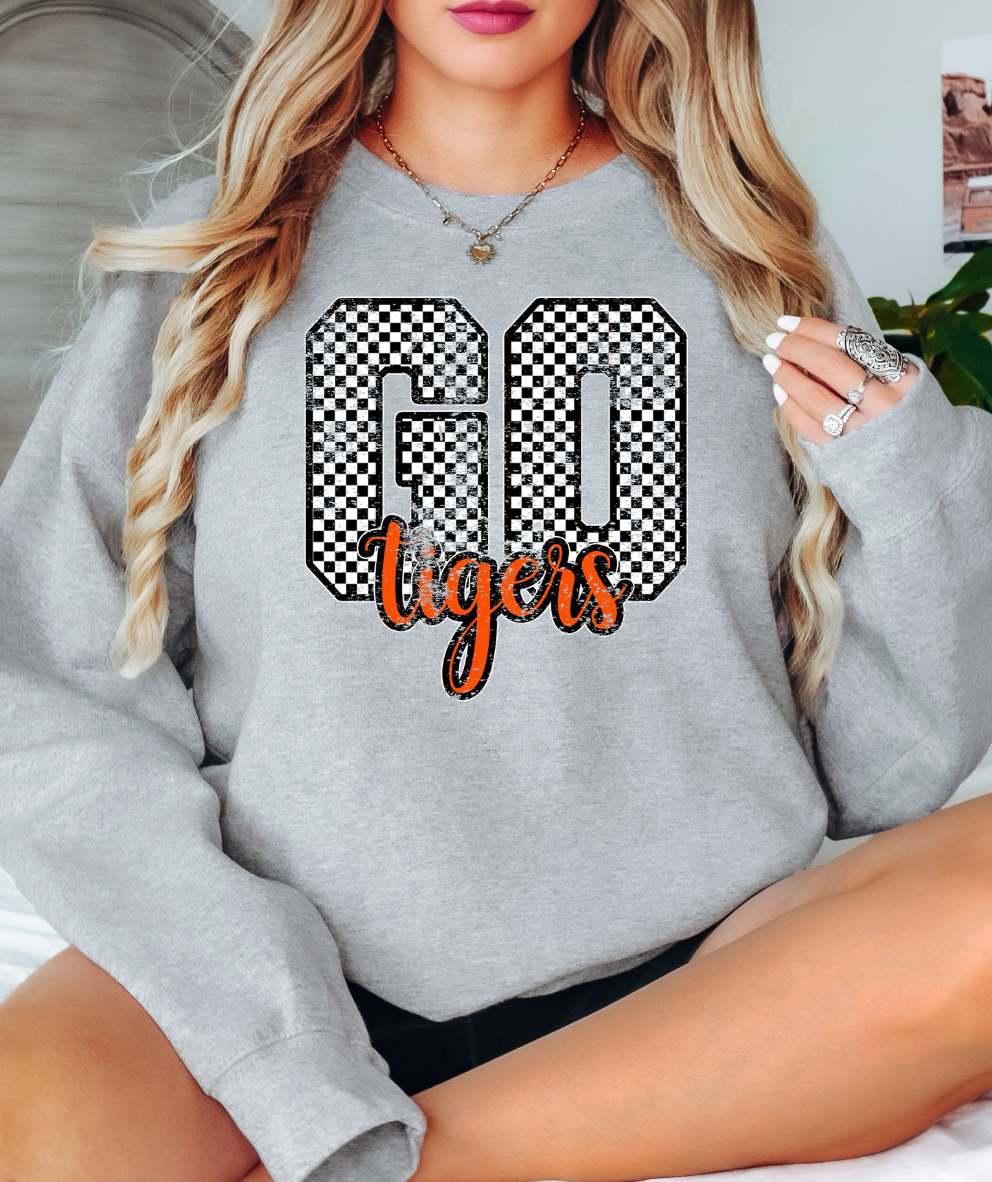 Go Tigers Checker Distressed PNG Digital Download