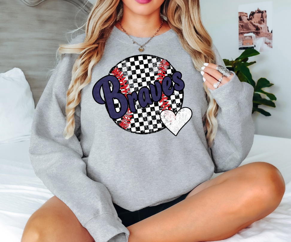 Braves Checker Baseball Heart Digital Download