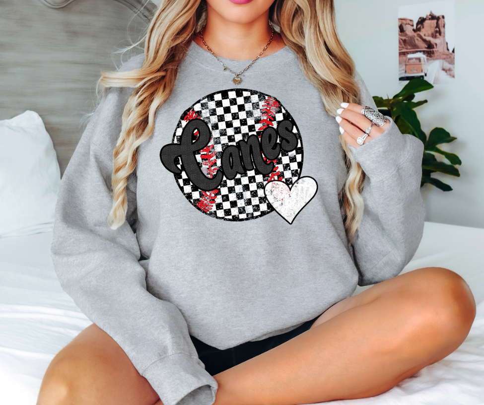 Canes Checker Baseball Heart Digital Download