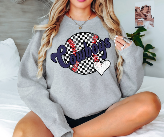 Cowboys Checker Baseball Heart Digital Download