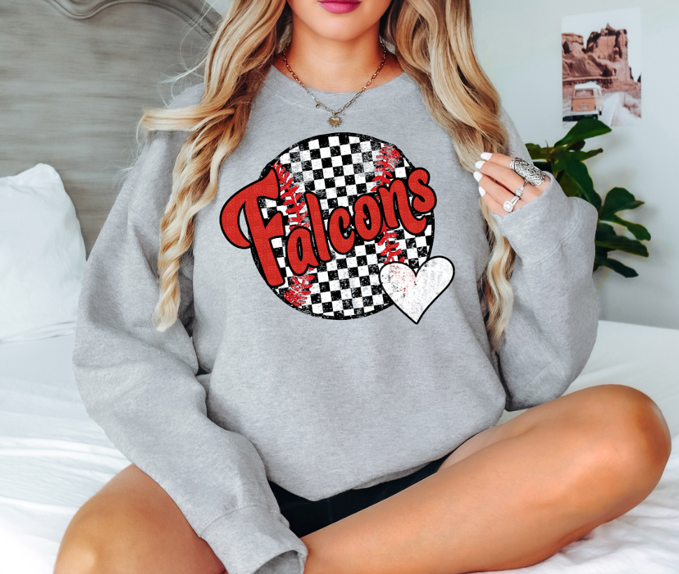 Falcons Checker Baseball Heart Digital Download