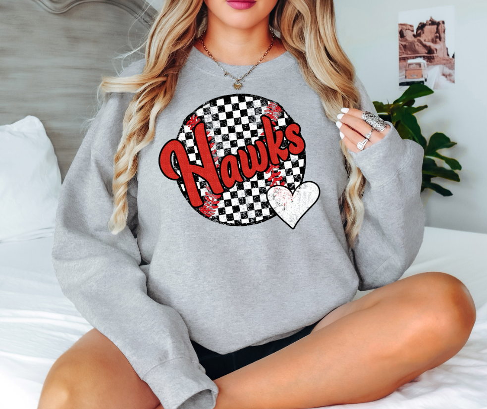 Hawks Checker Baseball Heart Digital Download