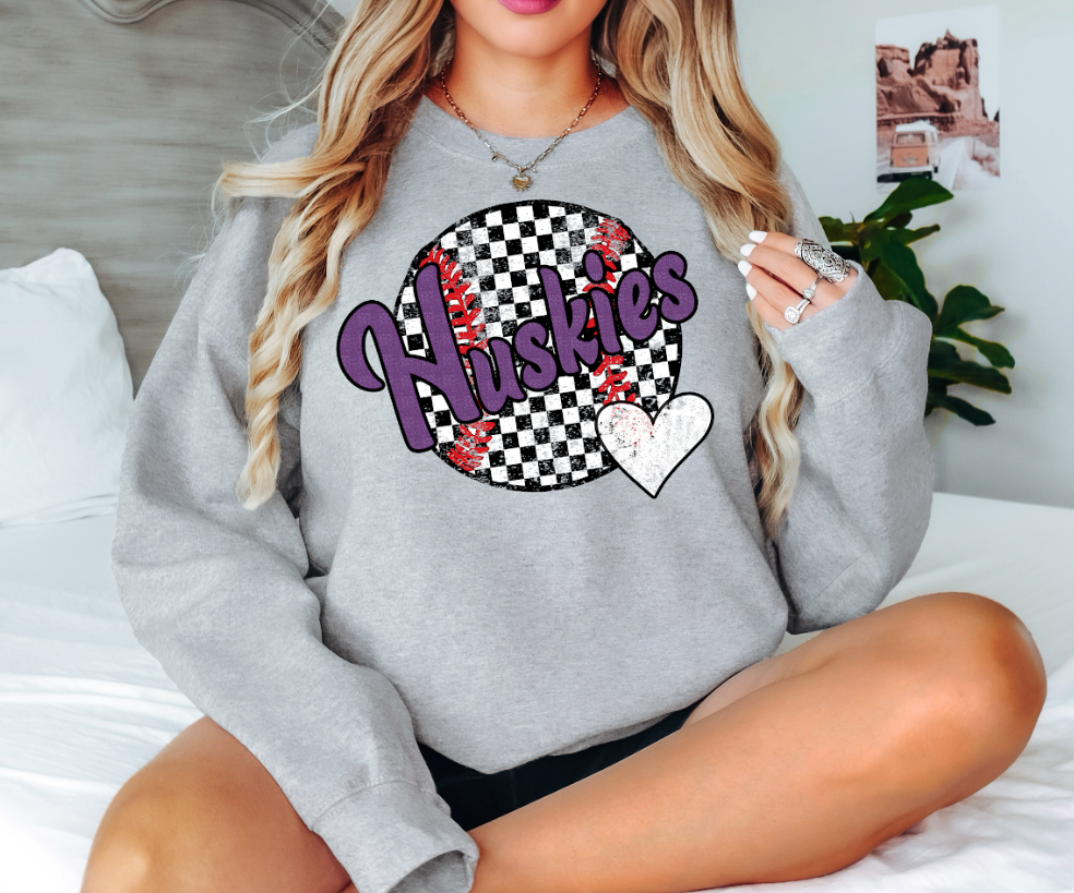 Huskies Checker Baseball Heart Digital Download