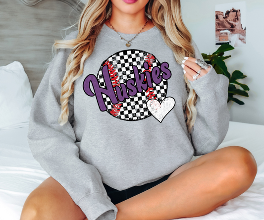Huskies Checker Baseball Heart Digital Download