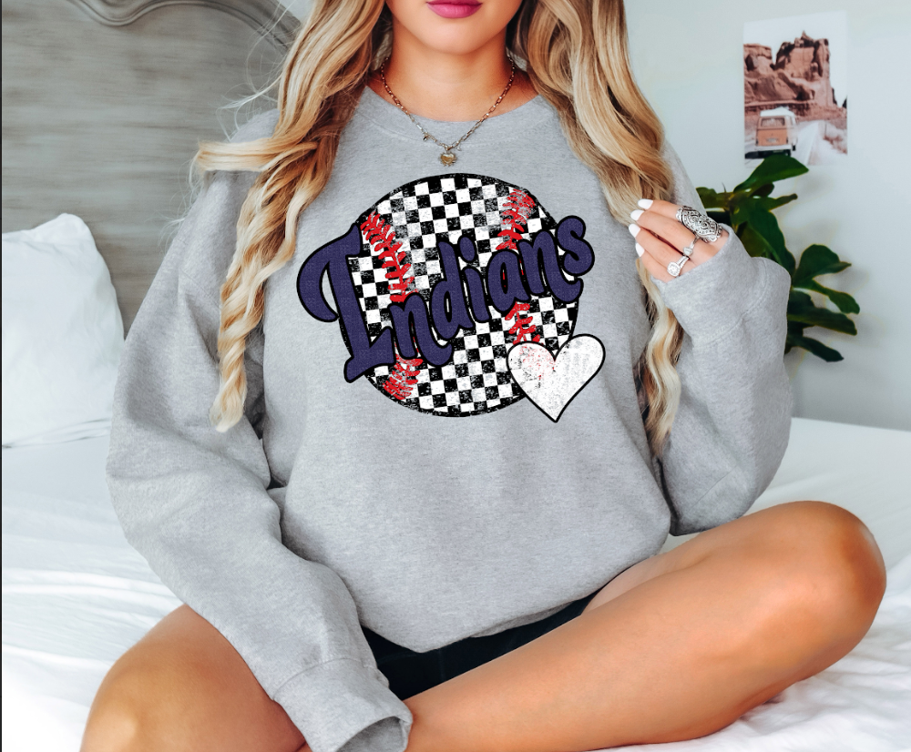 Indians Checker Baseball Heart Digital Download