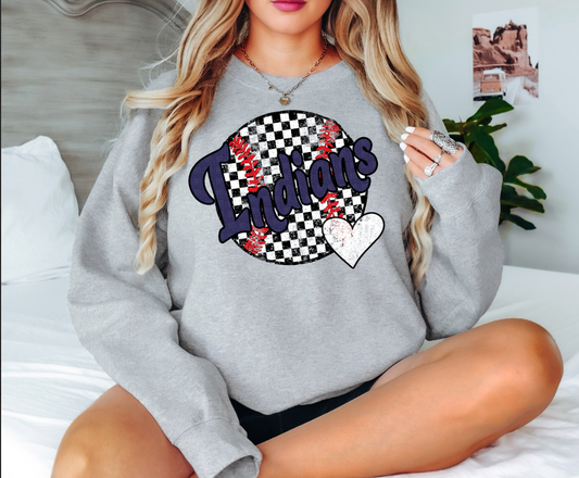 Indians Checker Baseball Heart Digital Download