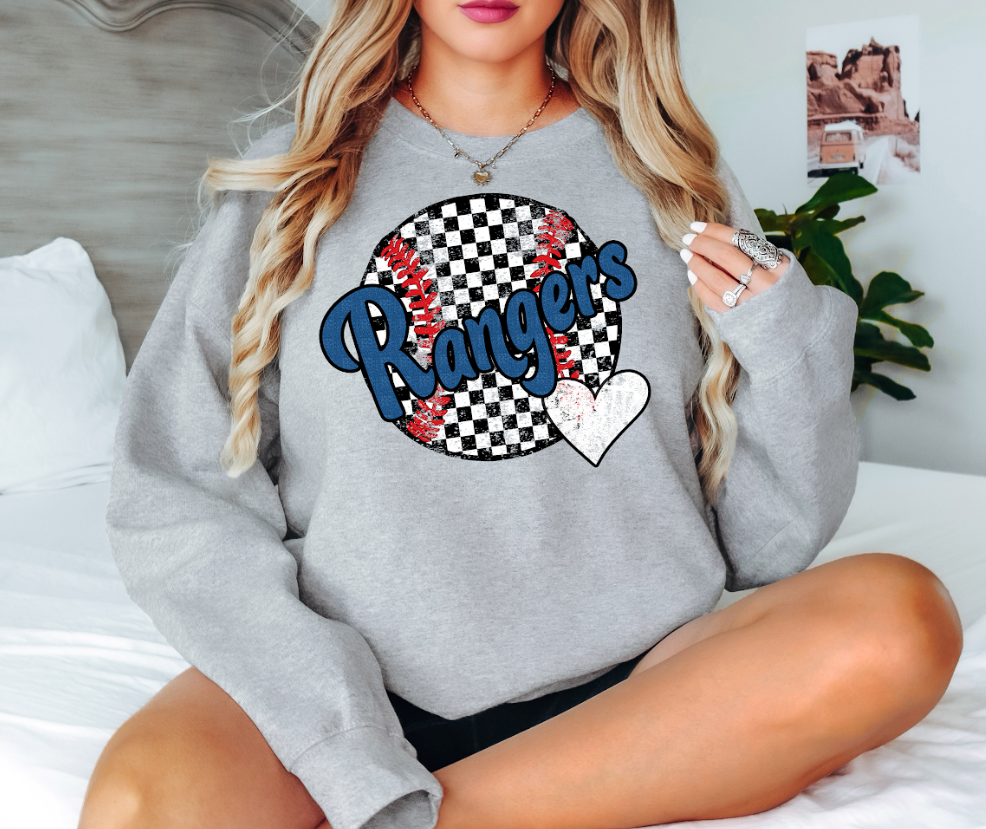 Rangers Checker Baseball Heart Digital Download