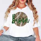 Bison Green & Black Leopard Baseball Grunge Digital Download