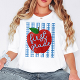First Grade Blue Plaid Stripes School Digital Download