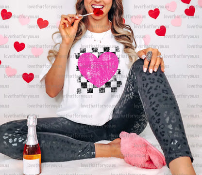 Distressed Checker Heart PNG Digital Download