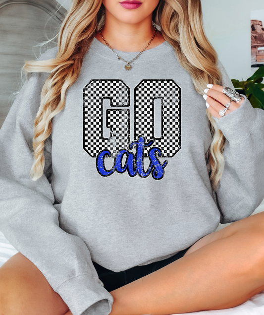 Go Cats Checker Distressed PNG Digital Download