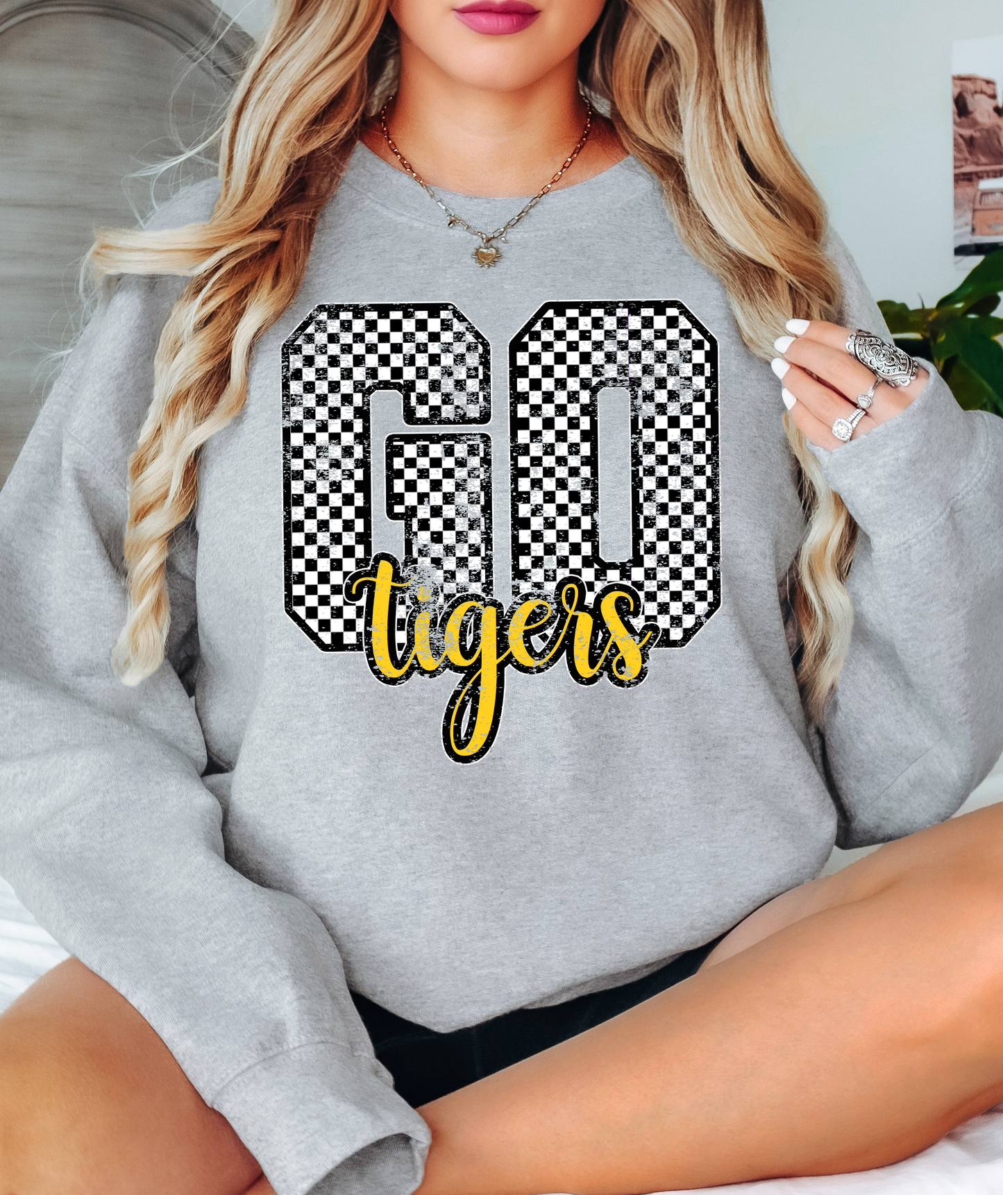 Go Tigers Checker Distressed PNG Digital Downloadt