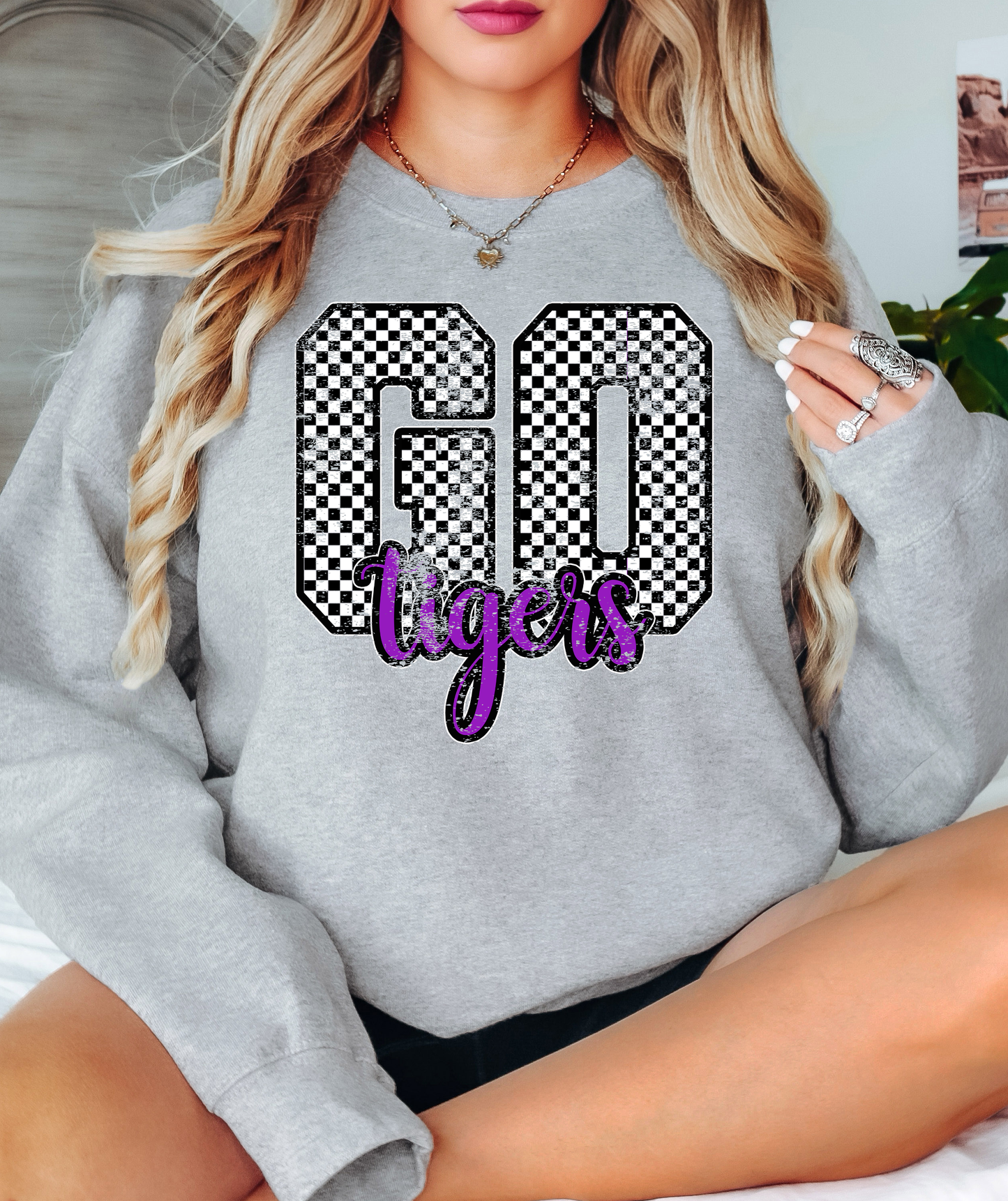 Go Tigers Checker Distressed PNG Digital Download