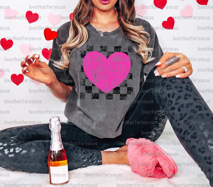 Distressed Checker Heart PNG Digital Download