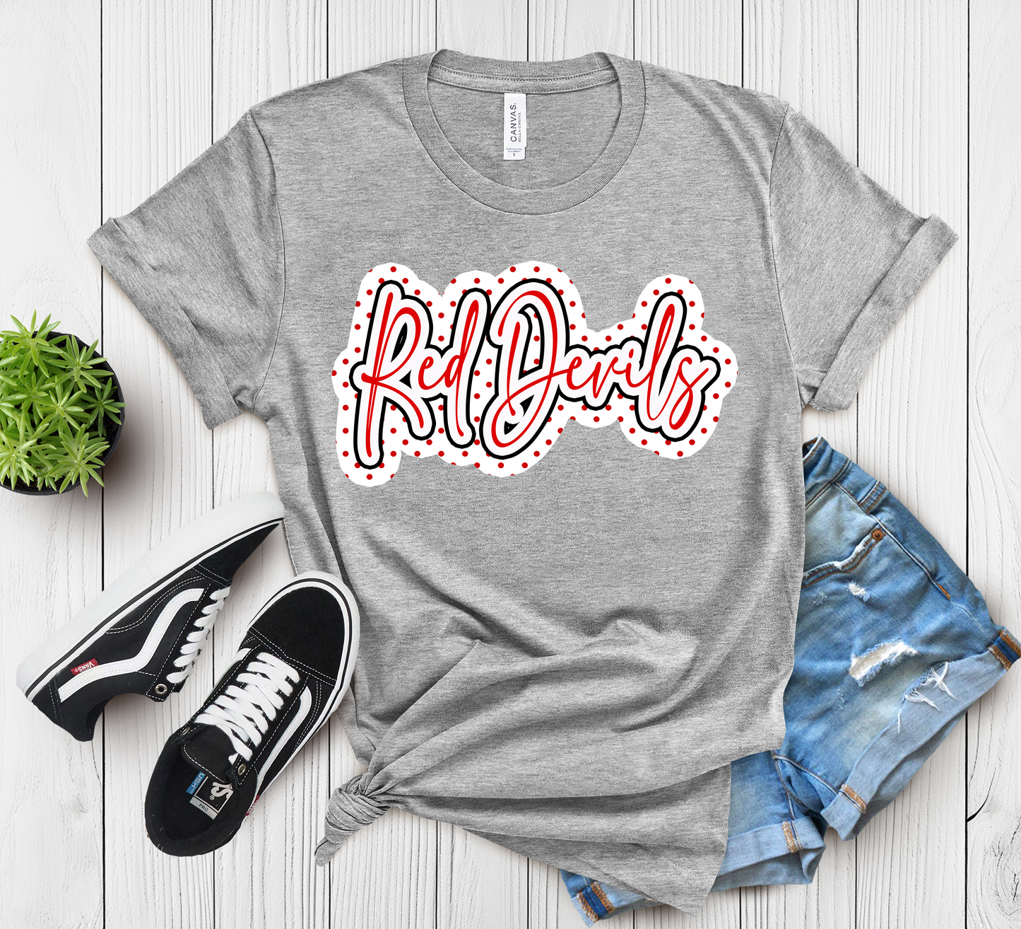 Red Devils Outline Polka Dot Digital Download