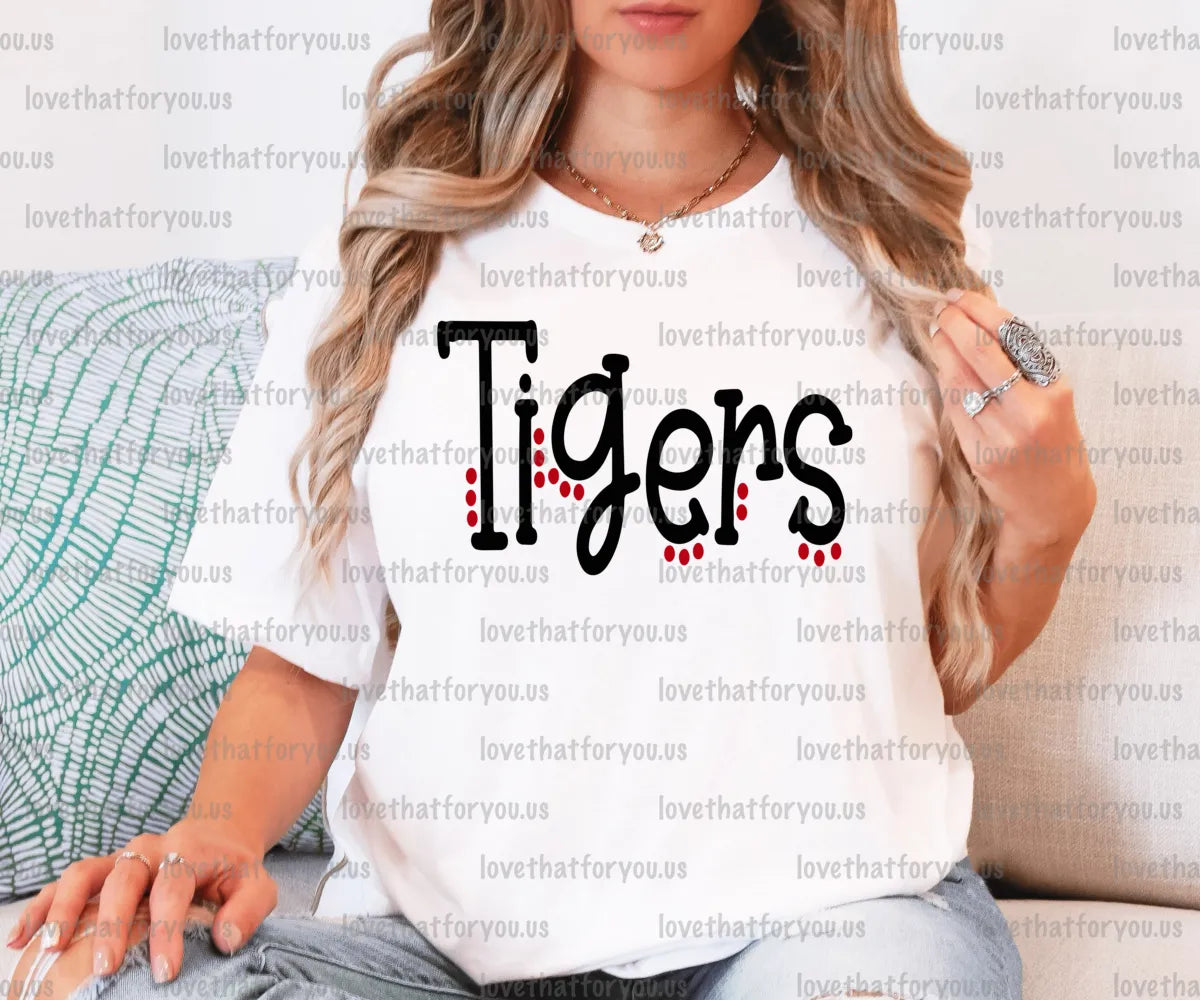 Tigers Red Dotted Doodle Digital Download